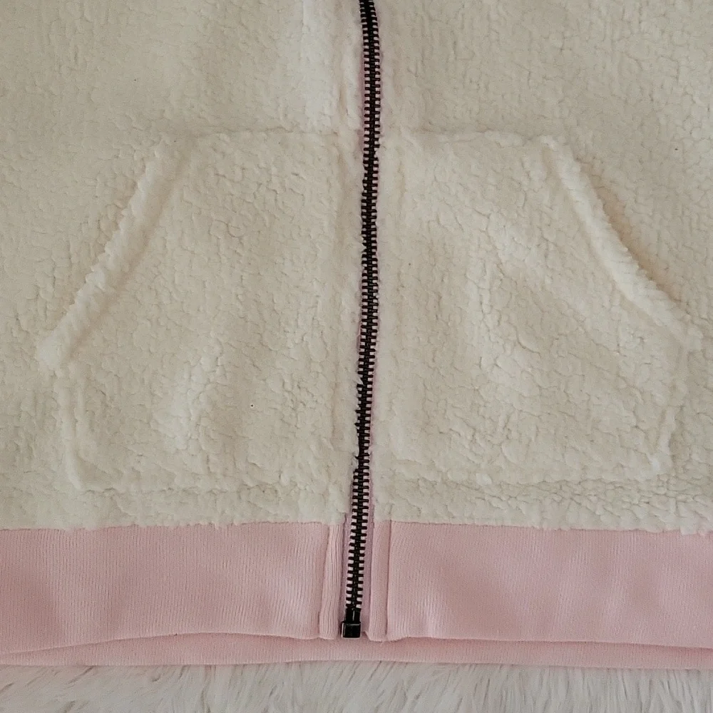 Gymboree Off White And Pink Sherpa Swestshirt Hoodie Girls Size Medium 7/8